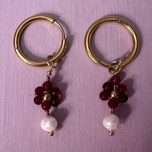 Cape Diablo Jade Blossom Pearl Hoop Earrings New No Tags